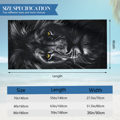 Monochrome Black Lion Golden Eyes Wildlife Print Beach Towel, Full Multi?Size Range, Luxurious Soft Feel, Efficient Water Absorption & Snug for Outdoor Sun Time