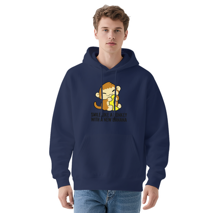 Cute Monkey Banana Cartoon White Hoodie, Soft Sweet Casual Men Women Pullover