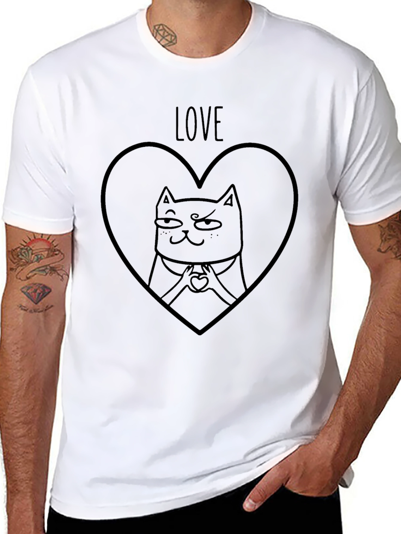 Love Cat Heart T-Shirt - Mens Graphic Tee