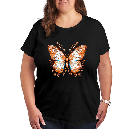 Vintage Floral Pattern Single Orange Butterfly Plus Size Women¡¯s Printed T-Shirt
