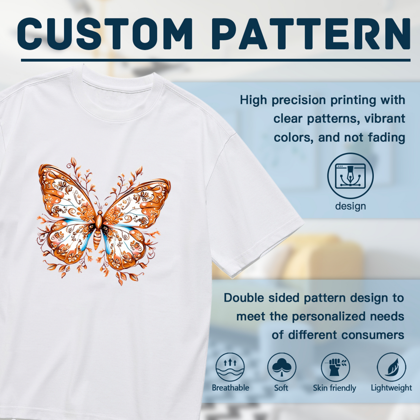 Vintage Floral Pattern Single Orange Butterfly Plus Size Women¡¯s Printed T-Shirt