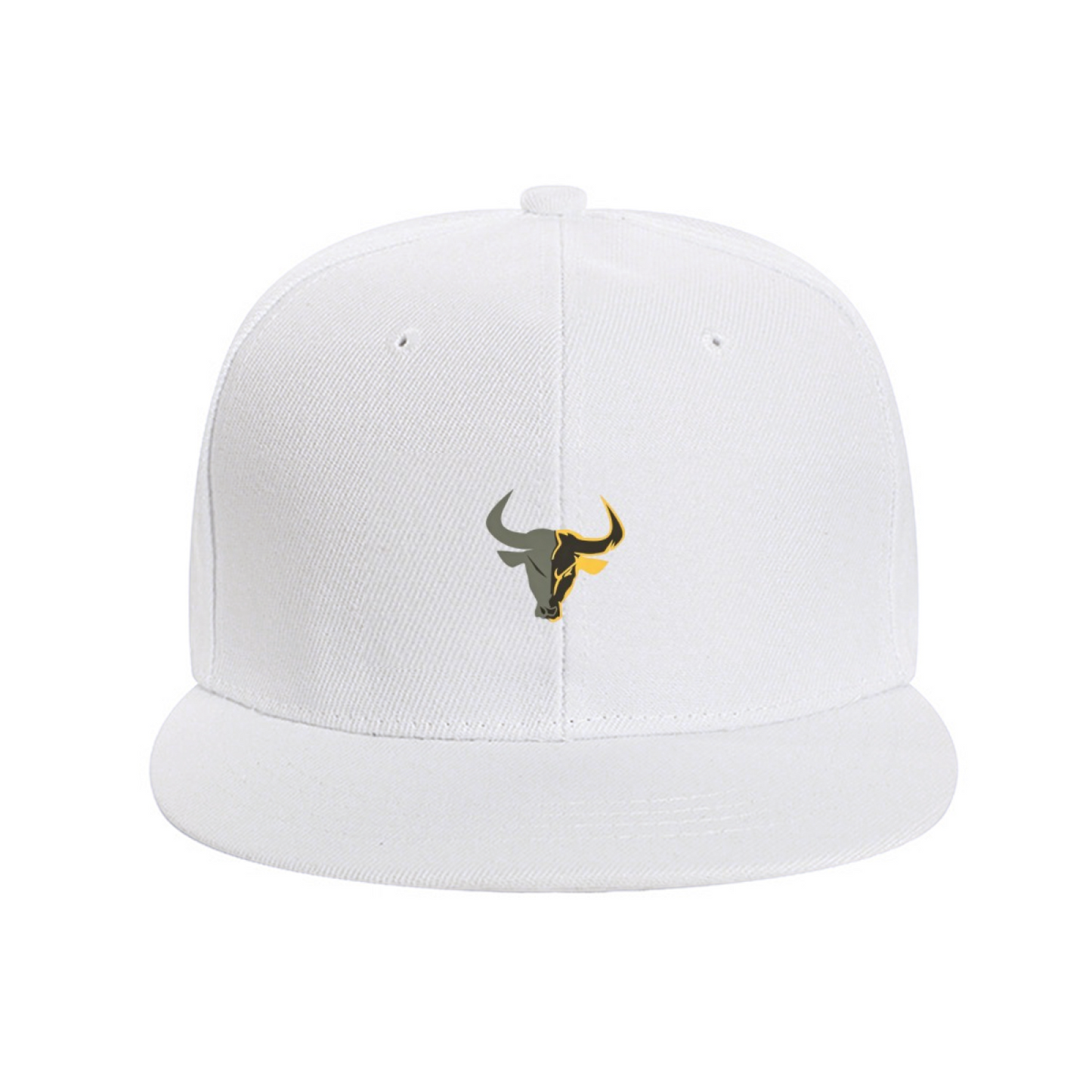 Two-Tone Bull Head Graphic White Flat Brim Street Cap