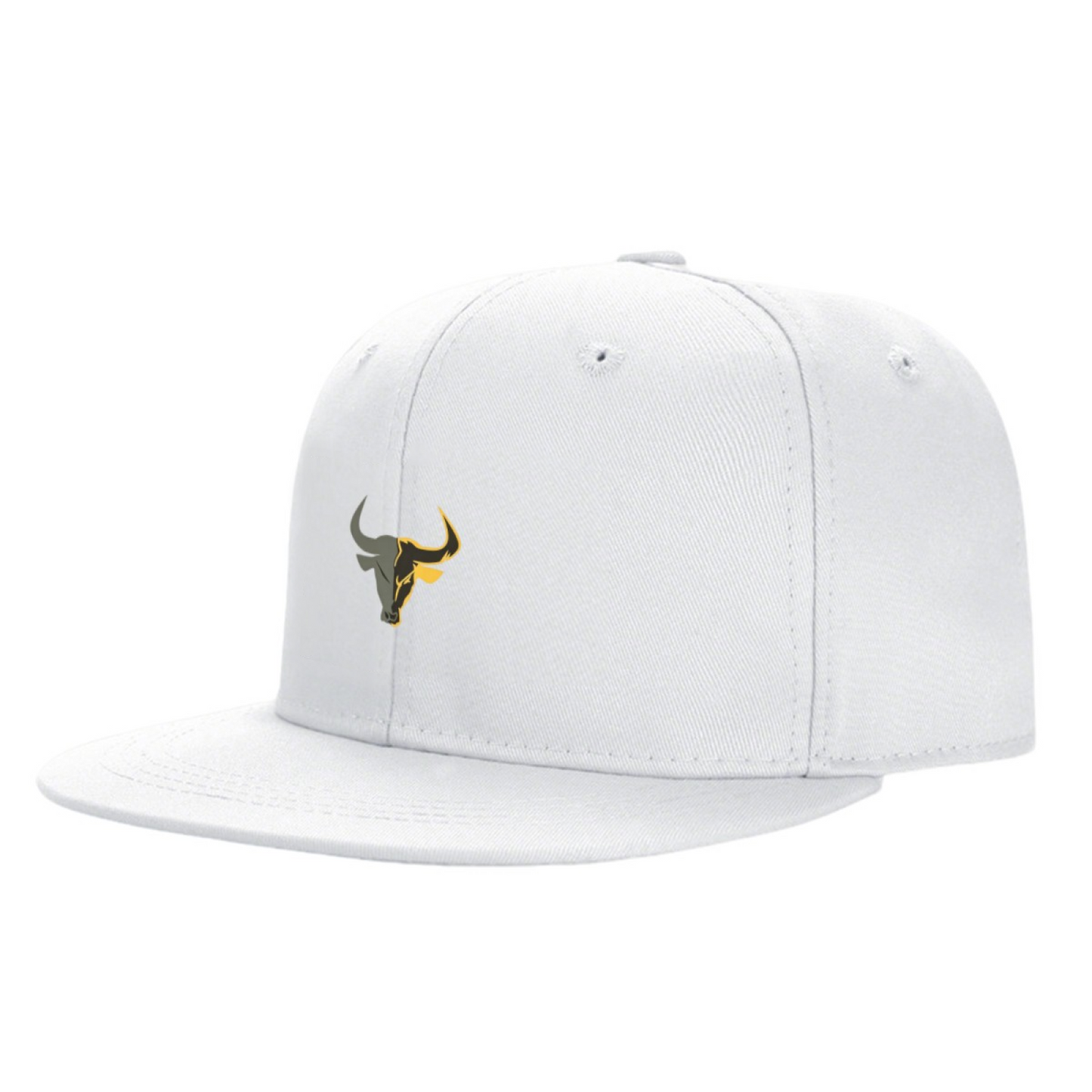 Two-Tone Bull Head Graphic White Flat Brim Street Cap