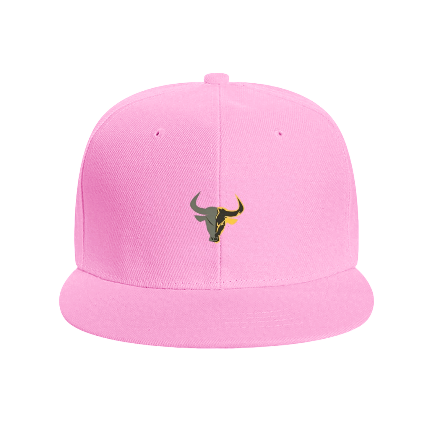 Two-Tone Bull Head Graphic White Flat Brim Street Cap