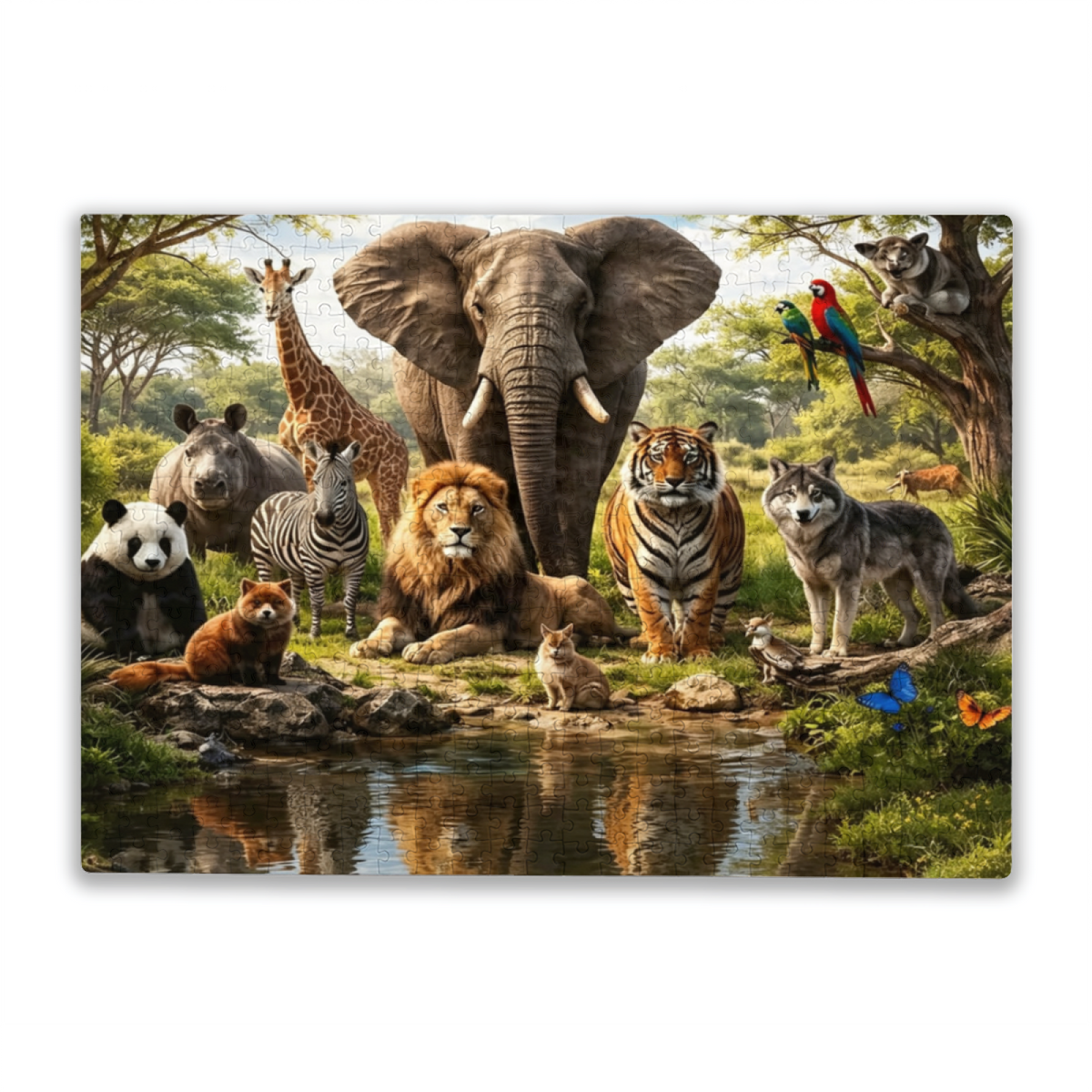 Wild Safari Animal Gathering Elephant Lion Tiger Panda Puzzle