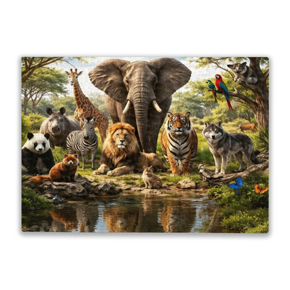 Wild Safari Animal Gathering Elephant Lion Tiger Panda Puzzle