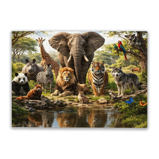 Wild Safari Animal Gathering Elephant Lion Tiger Panda Puzzle