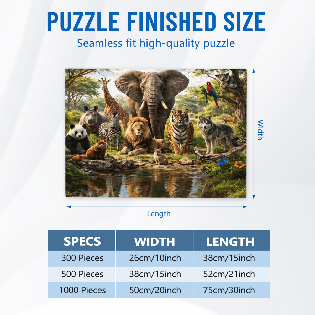 Wild Safari Animal Gathering Elephant Lion Tiger Panda Puzzle