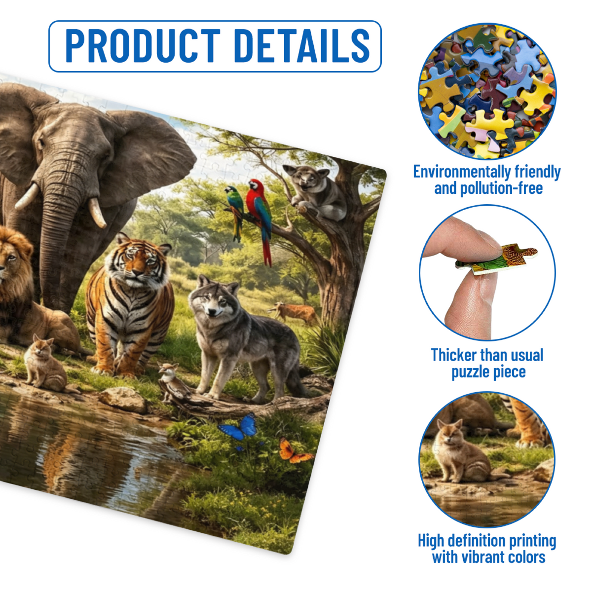 Wild Safari Animal Gathering Elephant Lion Tiger Panda Puzzle