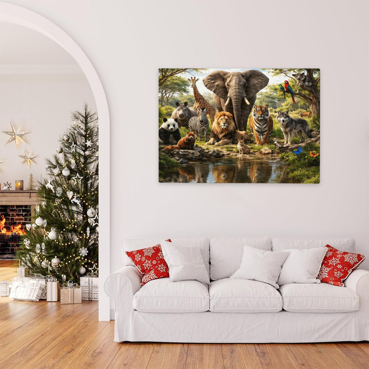 Wild Safari Animal Gathering Elephant Lion Tiger Panda Puzzle