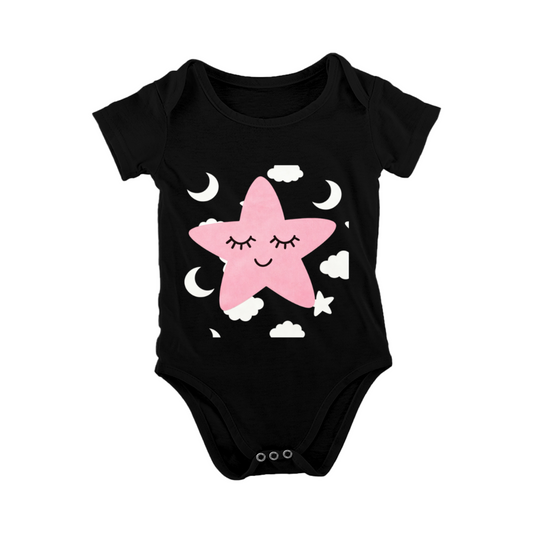 Sleepy Pink Star Moon Cloud Black Infant Graphic Onesie
