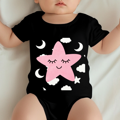 Sleepy Pink Star Moon Cloud Black Infant Graphic Onesie