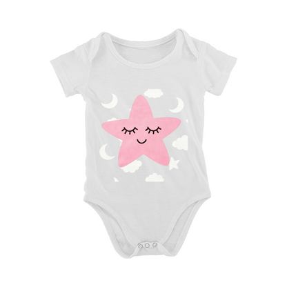 Sleepy Pink Star Moon Cloud Black Infant Graphic Onesie