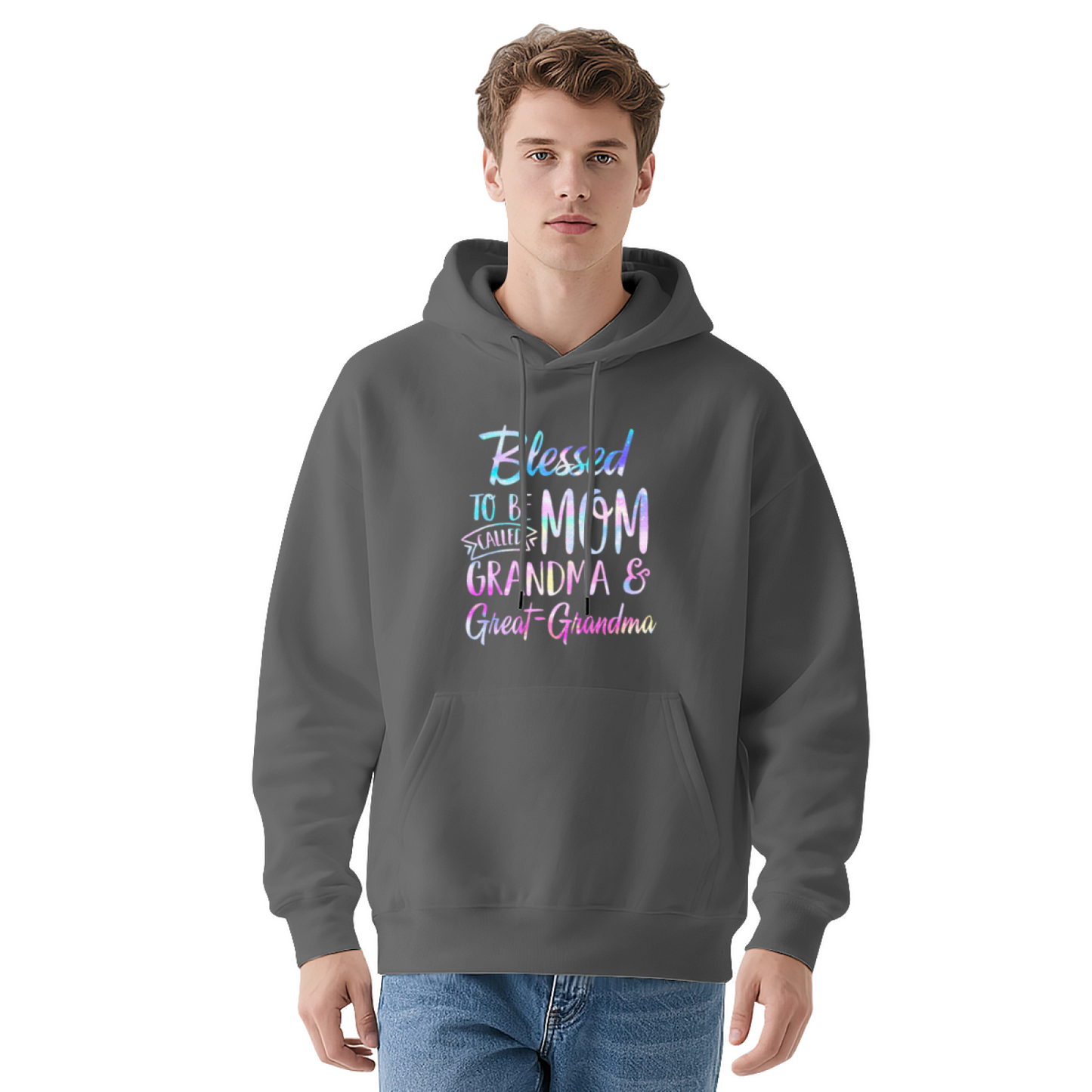 Blessed Mom Grandma Great Grandma Colorful Text Hoodie, Warm Family Top