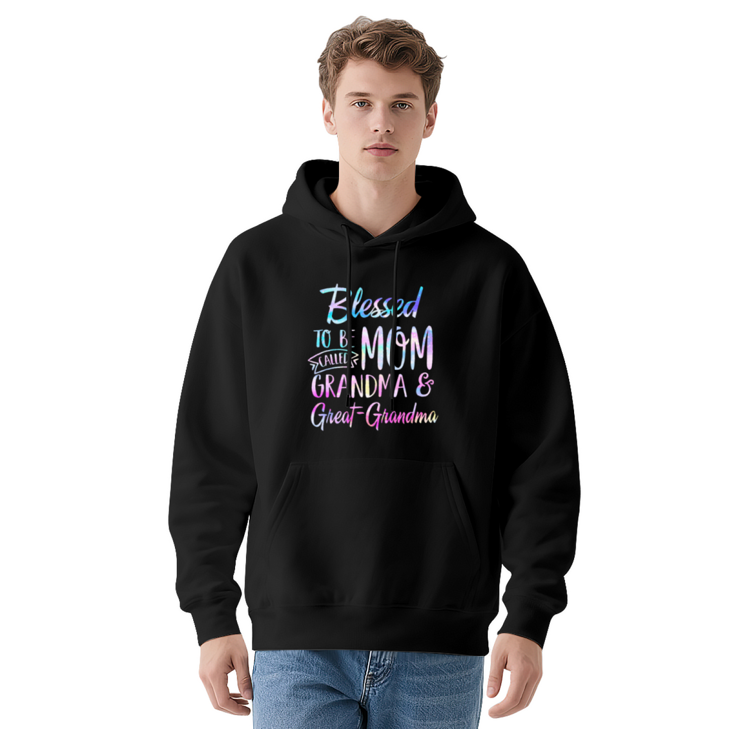Blessed Mom Grandma Great Grandma Colorful Text Hoodie, Warm Family Top