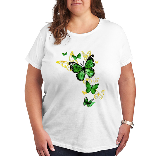 Vibrant Green & Golden Butterfly Art Print Plus Size Women¡¯s T-Shirt