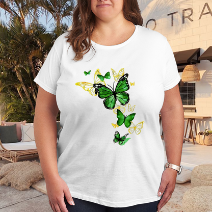 Vibrant Green & Golden Butterfly Art Print Plus Size Women¡¯s T-Shirt