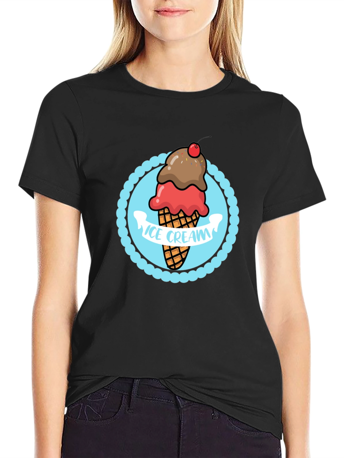 Ice Cream Graphic T-Shirt - Black Cotton Tee