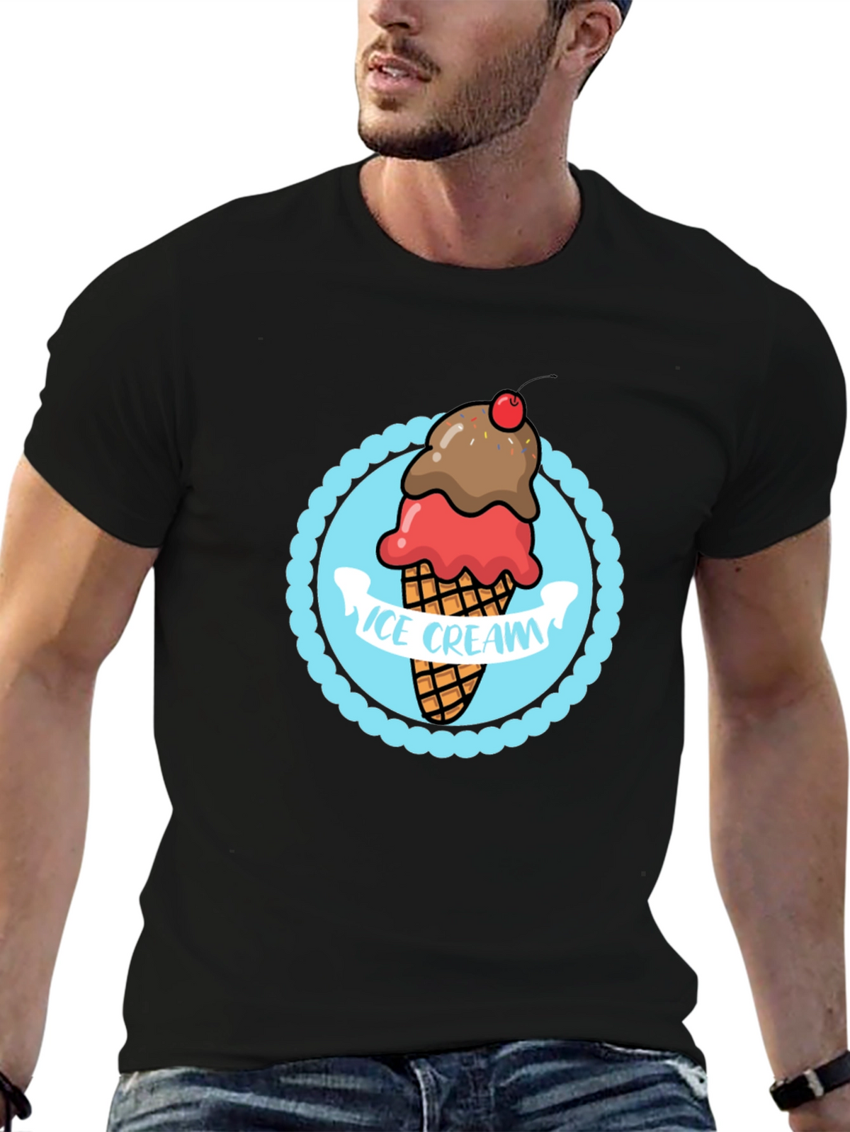 Ice Cream Graphic T-Shirt - Black Cotton Tee