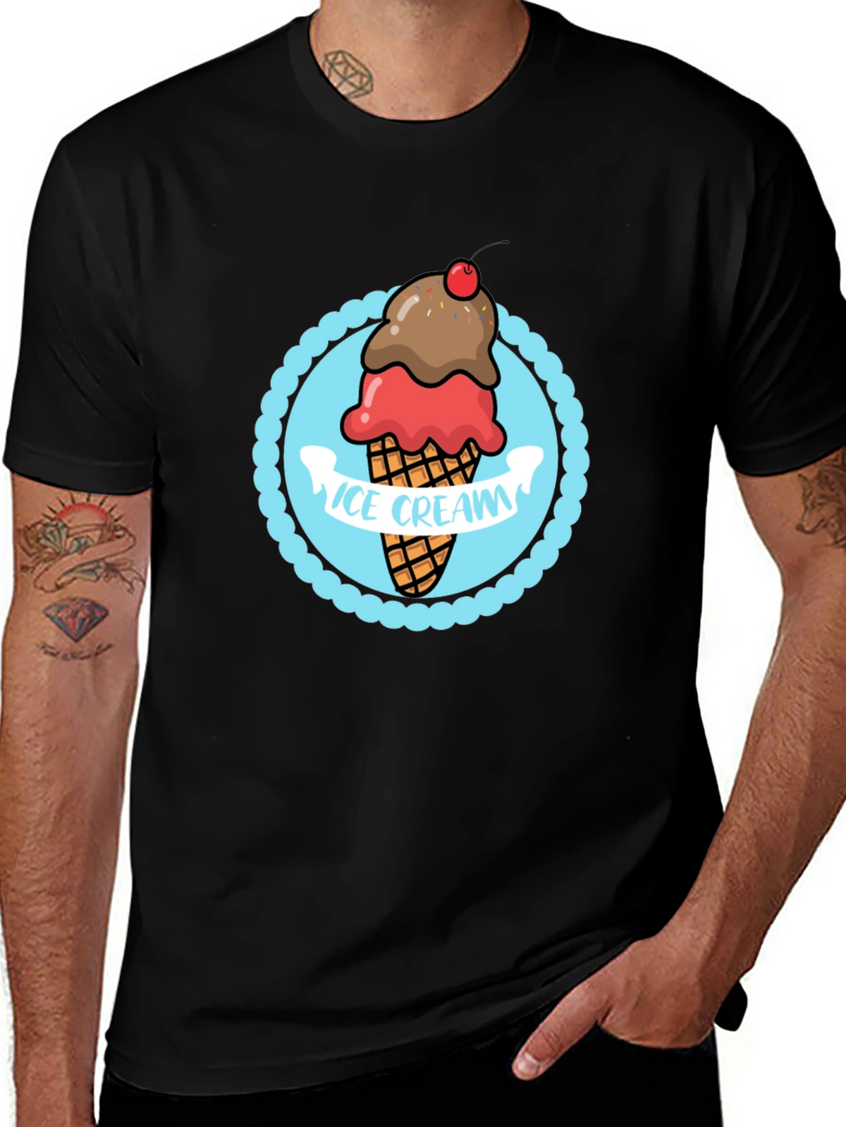 Ice Cream Graphic T-Shirt - Black Cotton Tee