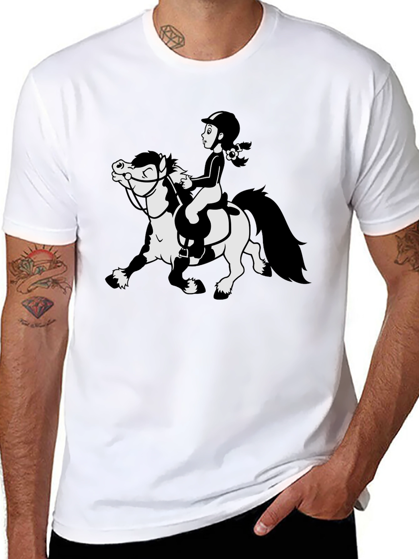 Cartoon Horse Riding Black T-Shirt