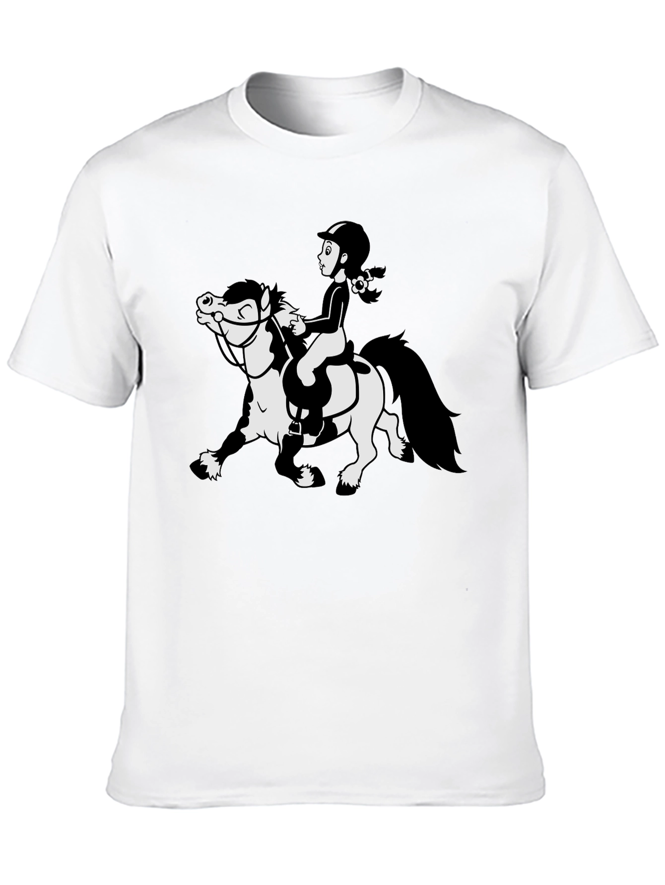 Cartoon Horse Riding Black T-Shirt