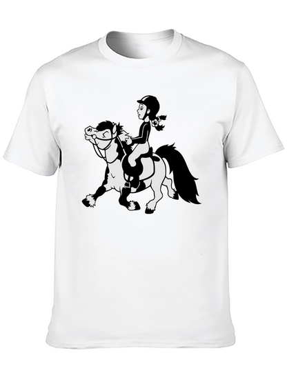 Cartoon Horse Riding Black T-Shirt