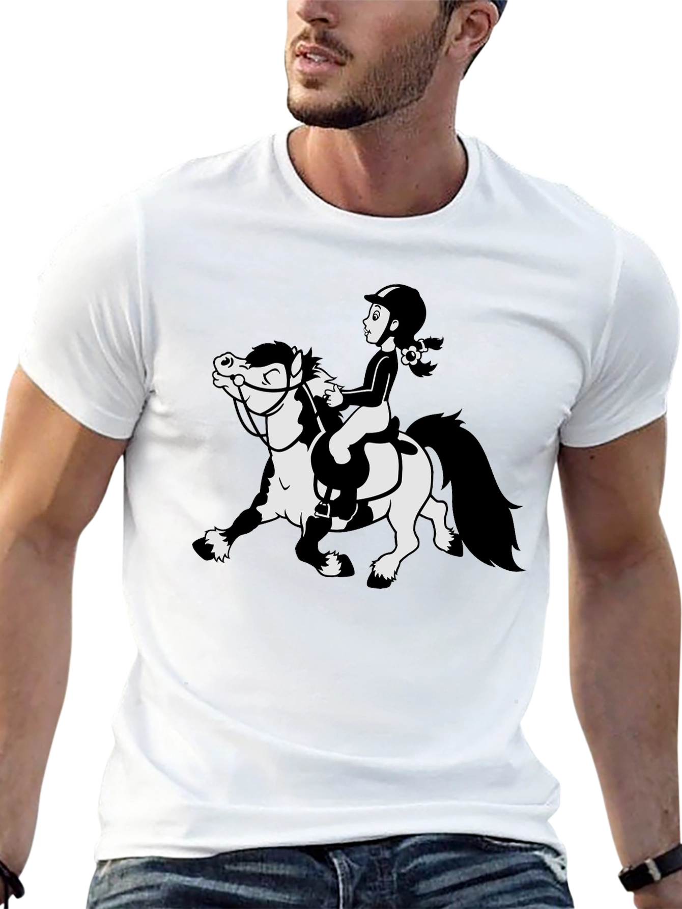 Cartoon Horse Riding Black T-Shirt
