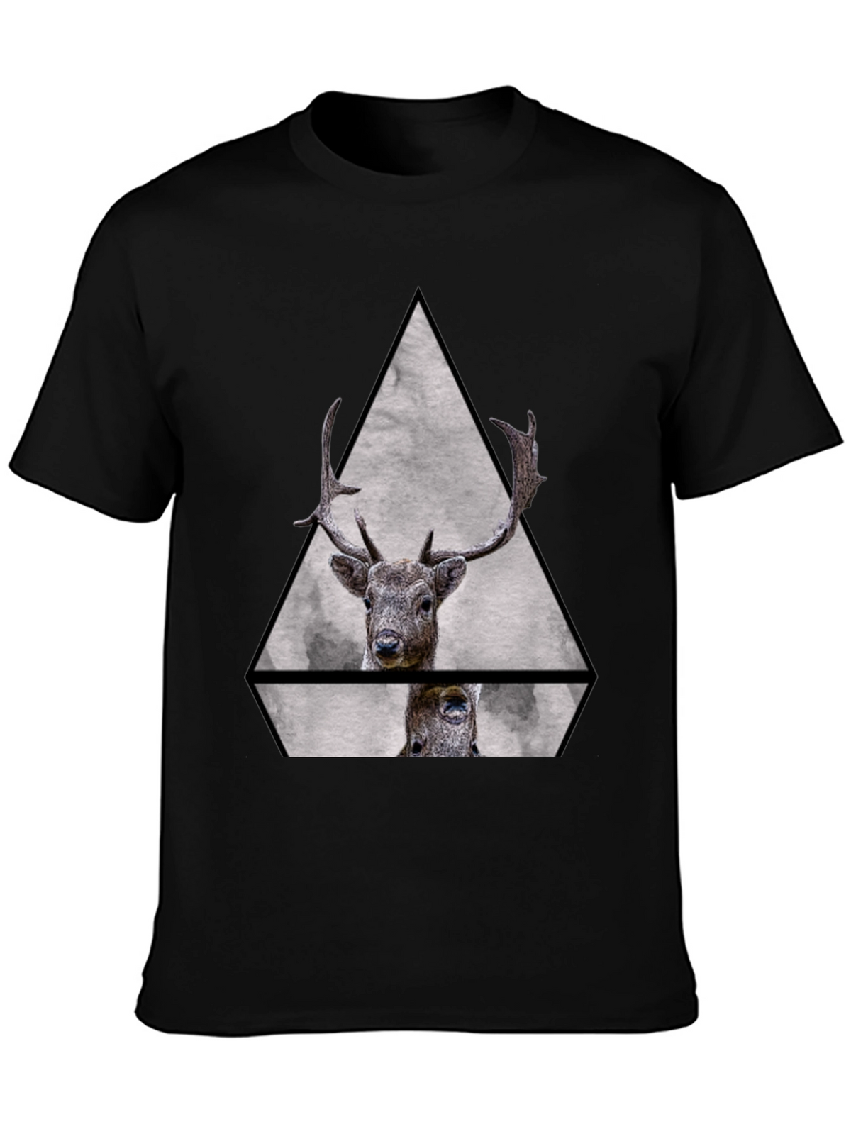 Geometric Deer Graphic Tee - Black Unisex T-Shirt