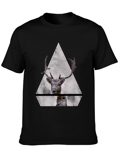 Geometric Deer Graphic Tee - Black Unisex T-Shirt