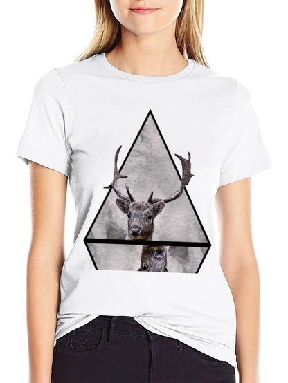 Geometric Deer Graphic Tee - Black Unisex T-Shirt