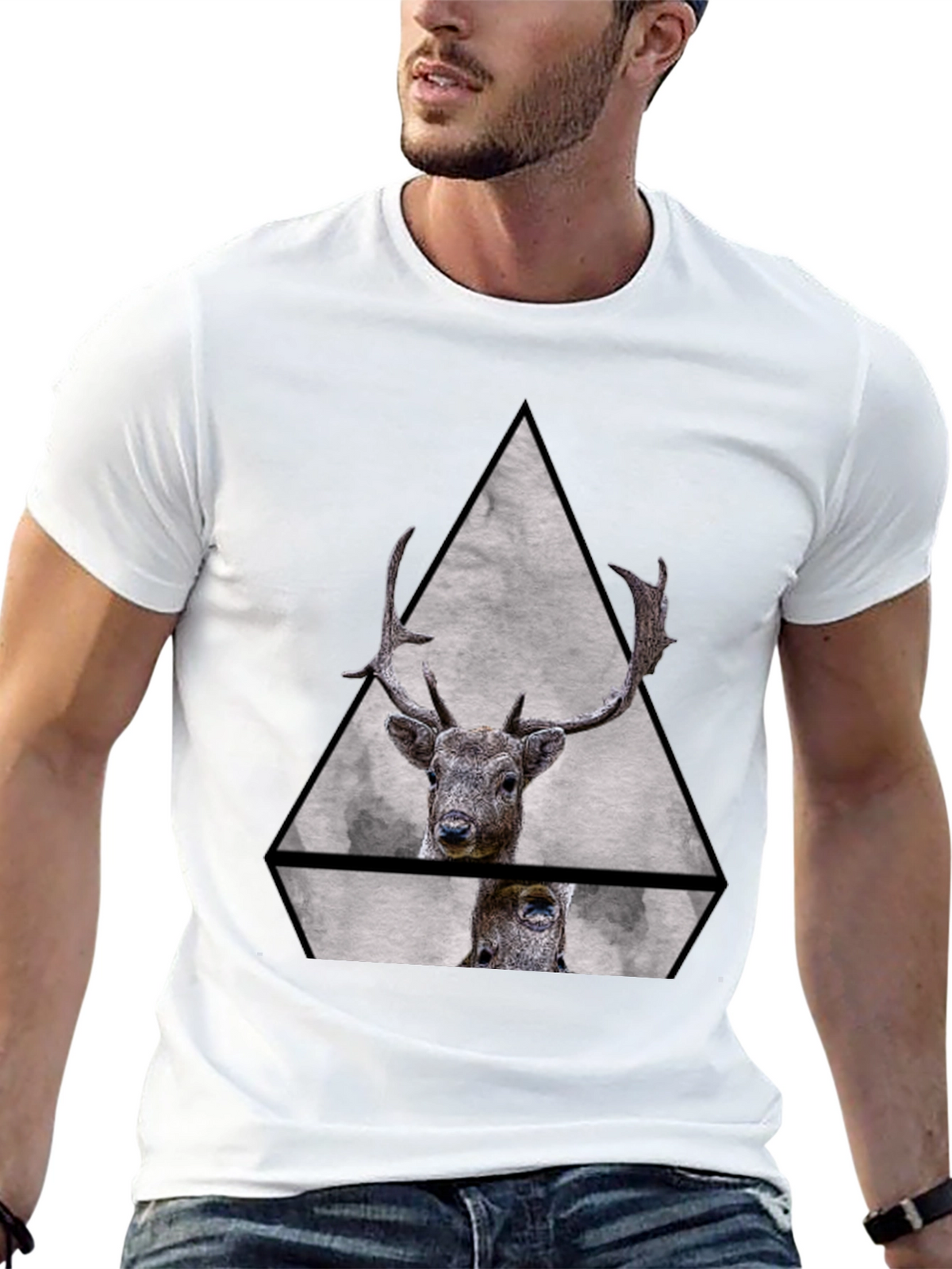 Geometric Deer Graphic Tee - Black Unisex T-Shirt