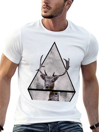 Geometric Deer Graphic Tee - Black Unisex T-Shirt