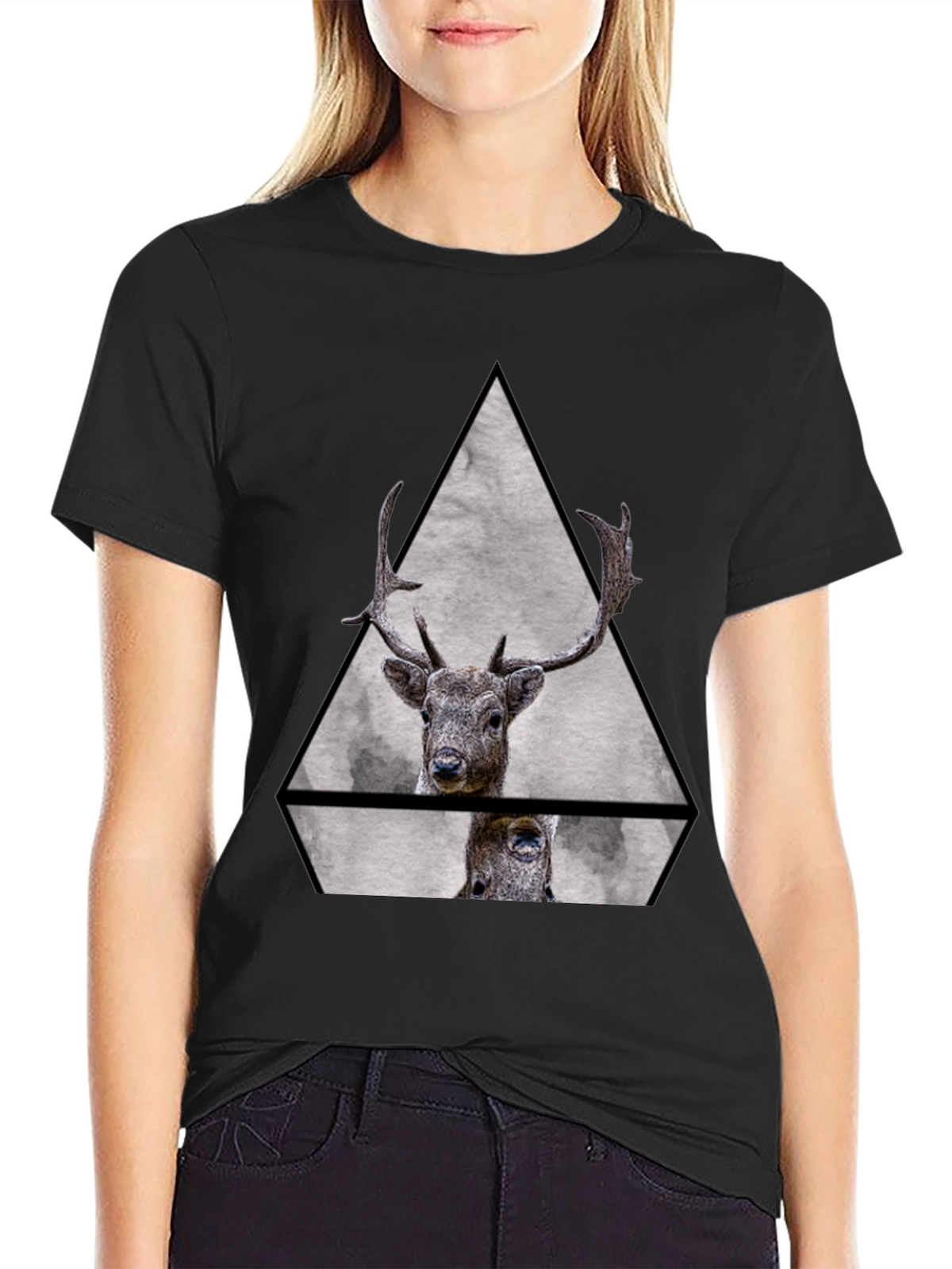 Geometric Deer Graphic Tee - Black Unisex T-Shirt