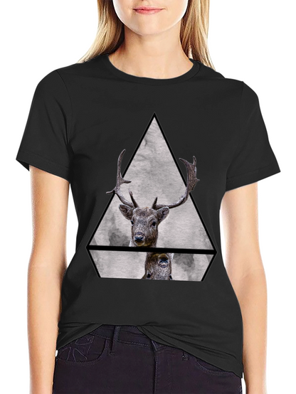 Geometric Deer Graphic Tee - Black Unisex T-Shirt