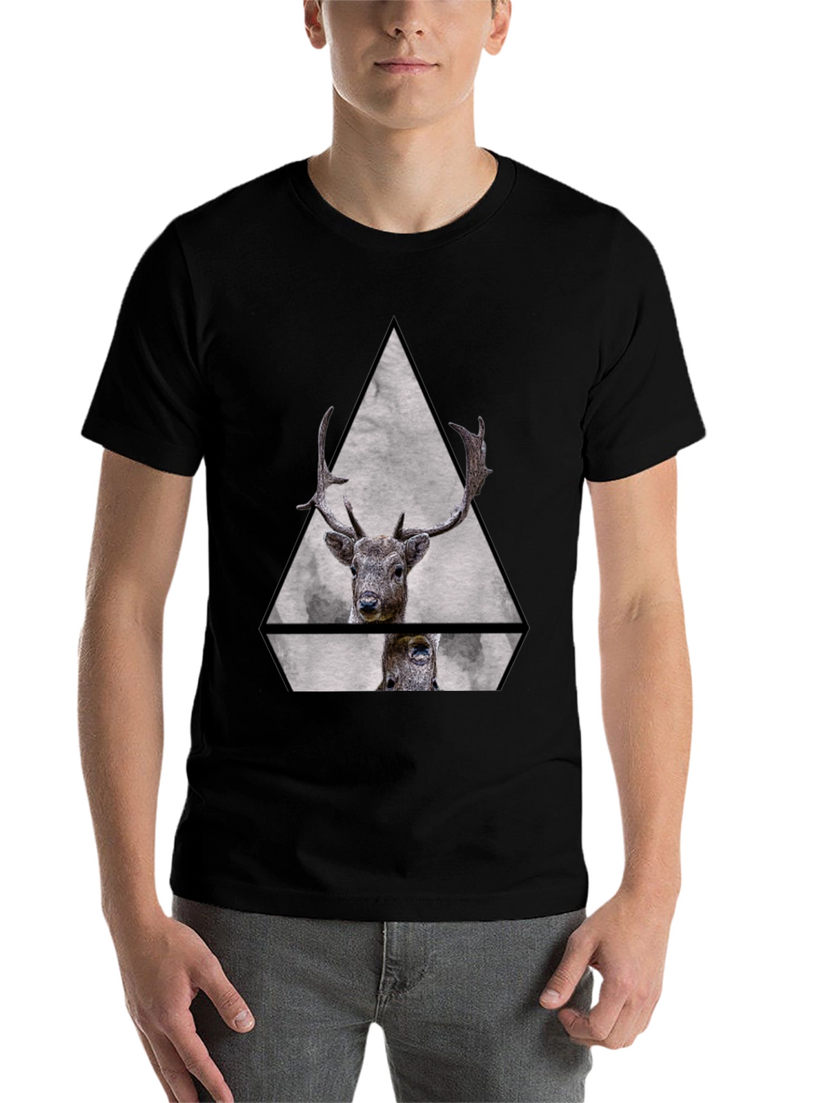 Geometric Deer Graphic Tee - Black Unisex T-Shirt