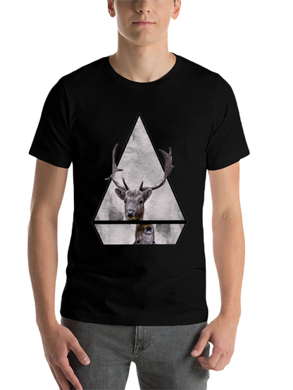 Geometric Deer Graphic Tee - Black Unisex T-Shirt