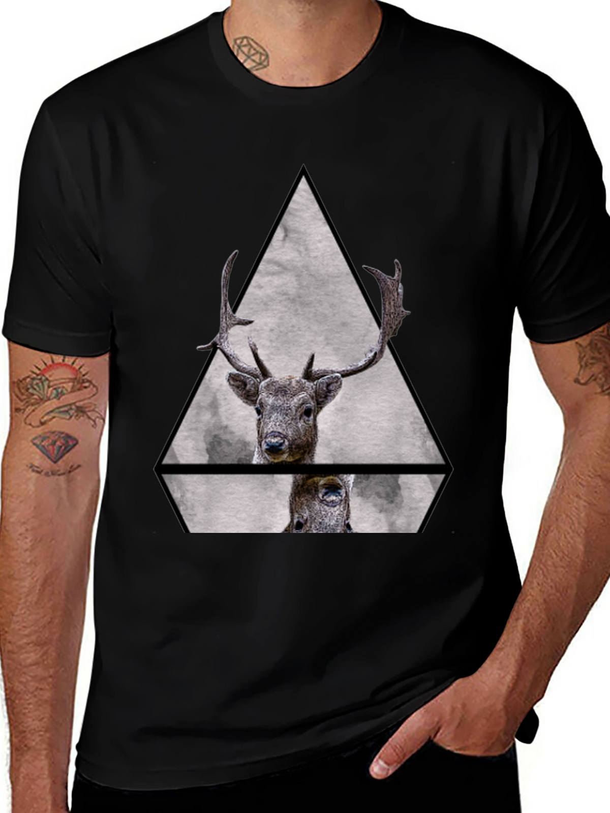 Geometric Deer Graphic Tee - Black Unisex T-Shirt