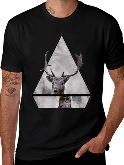 Geometric Deer Graphic Tee - Black Unisex T-Shirt