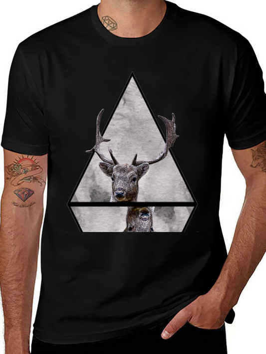 Geometric Deer Graphic Tee - Black Unisex T-Shirt