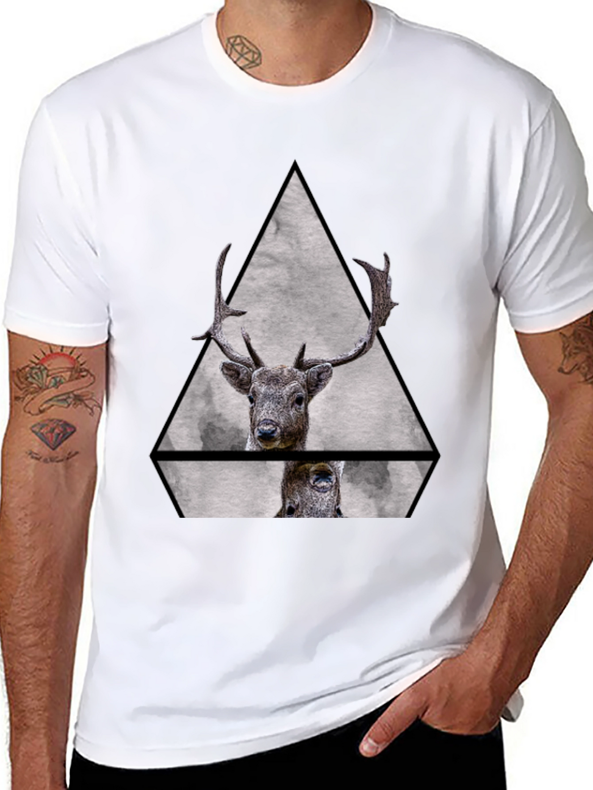 Geometric Deer Graphic Tee - Black Unisex T-Shirt