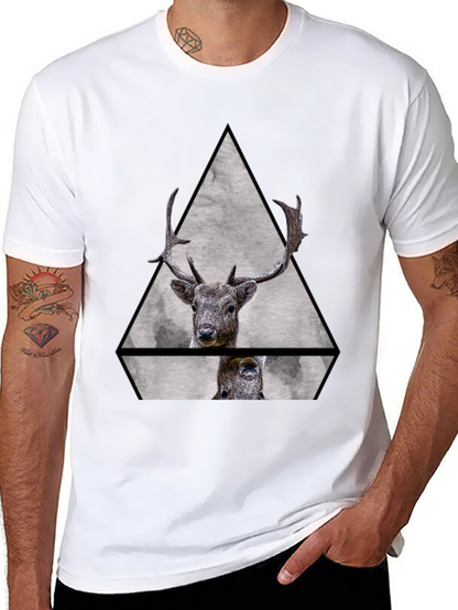 Geometric Deer Graphic Tee - Black Unisex T-Shirt