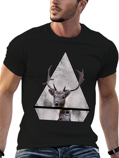 Geometric Deer Graphic Tee - Black Unisex T-Shirt