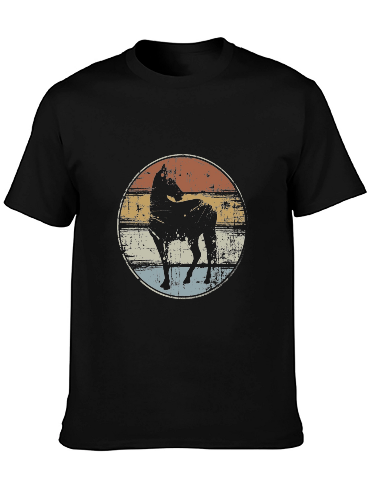 Retro Horse Graphic Tee - Black Cotton T-Shirt