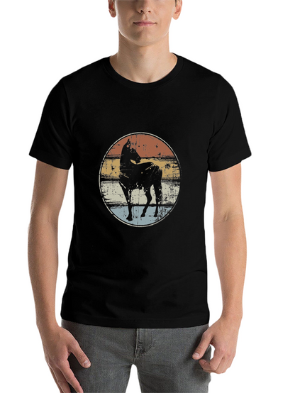 Retro Horse Graphic Tee - Black Cotton T-Shirt