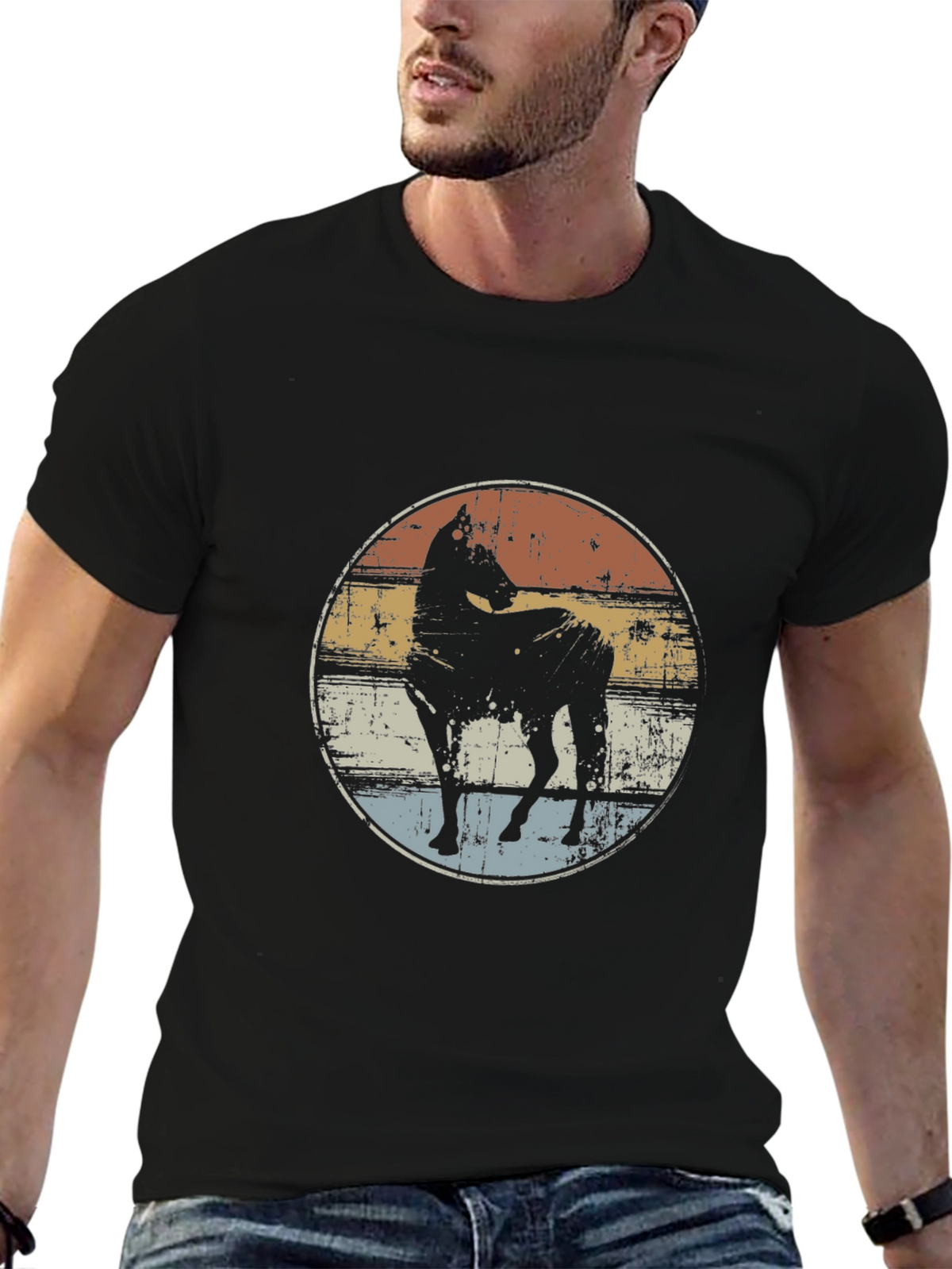 Retro Horse Graphic Tee - Black Cotton T-Shirt