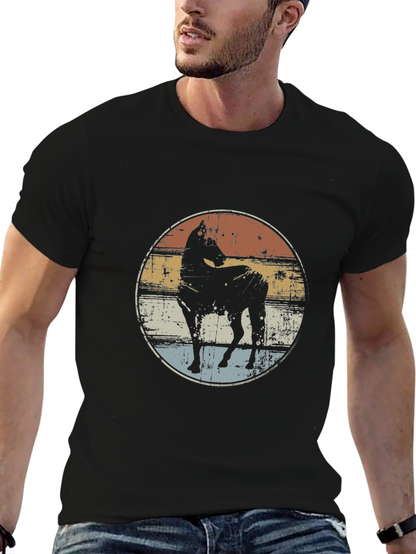 Retro Horse Graphic Tee - Black Cotton T-Shirt