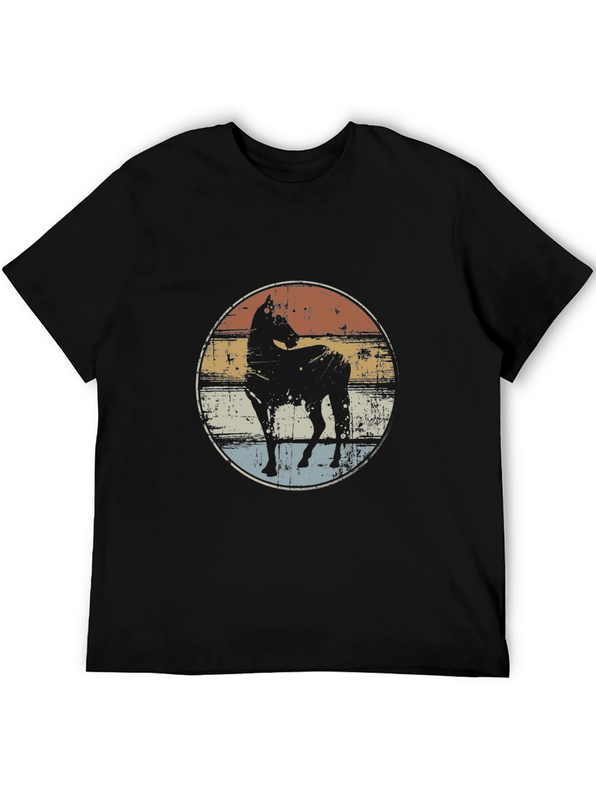 Retro Horse Graphic Tee - Black Cotton T-Shirt