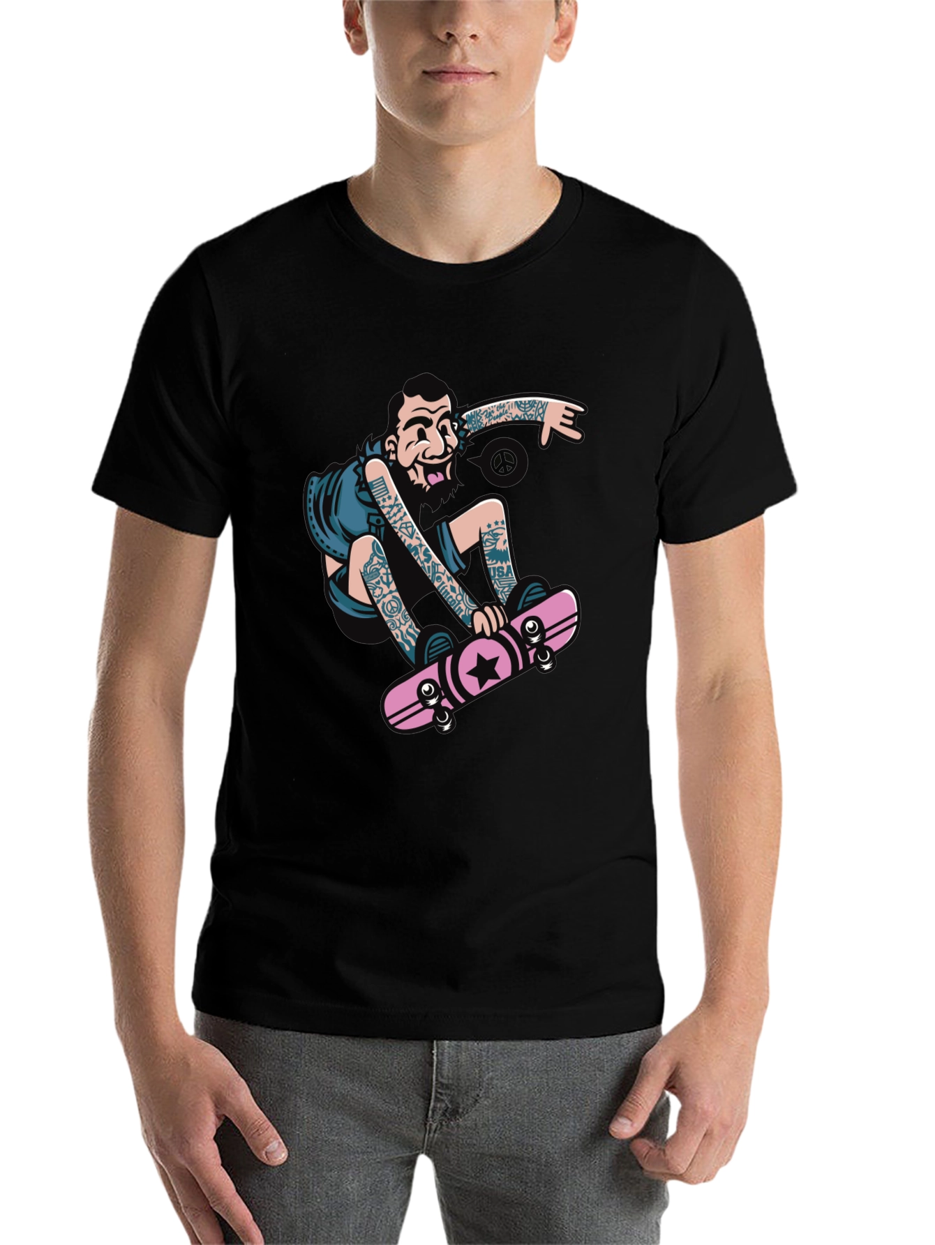 Skateboarder Graphic Tee - Black
