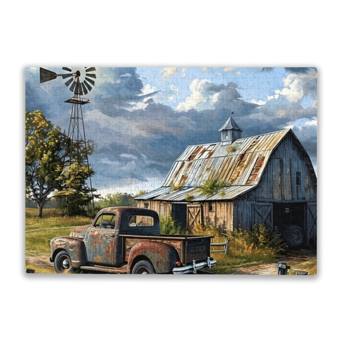 Vintage Rustic Farm ¨C Weathered Barn & Old Pickup Truck Puzzle